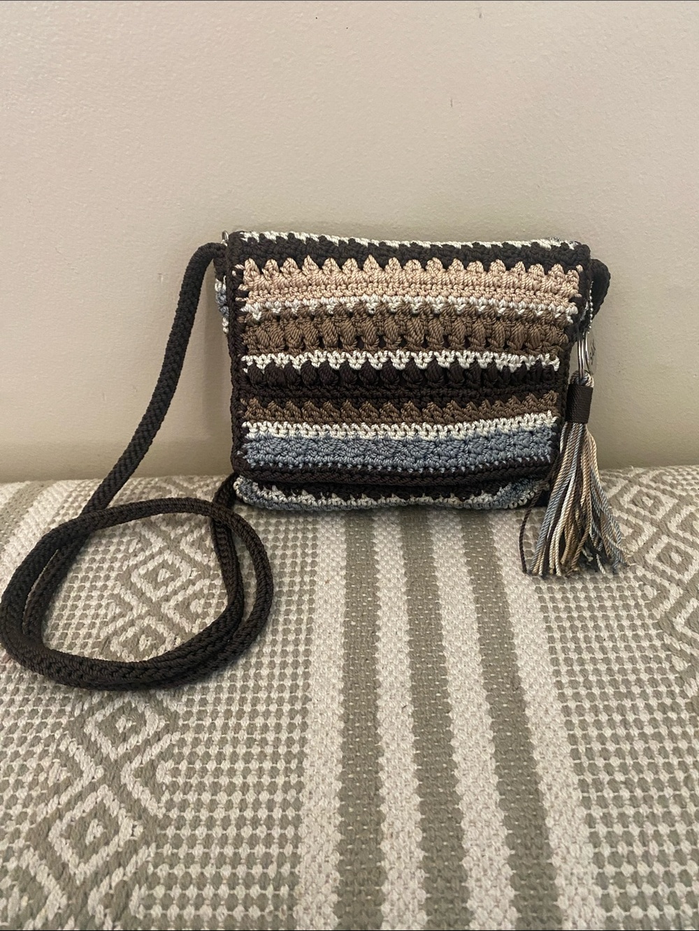 The Sak Multicolor Stripe Crochet Crossbody  mini Bag